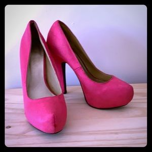 Hot pink platform heels